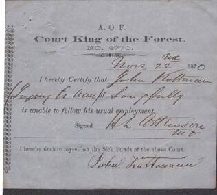 Document - ANCIENT ORDER OF FORESTERS NO. 3770 COLLECTION: MEDICAL CERTIFICATE