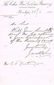 Document - COHN BROTHERS COLLECTION: HANDWRITTEN LETTER DATED 1893