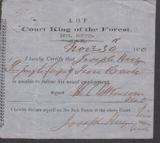 Document - ANCIENT ORDER OF FORESTERS NO. 3770 COLLECTION: MEDICAL CERTIFICATE