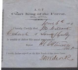 Document - ANCIENT ORDER OF FORESTERS NO. 3770 COLLECTION: MEDICAL CERTIFICATE