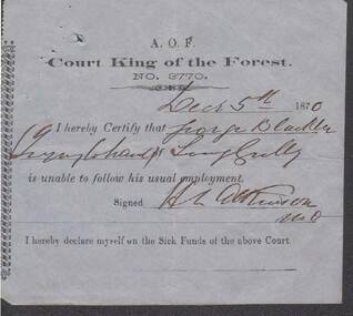 Document - ANCIENT ORDER OF FORESTERS NO. 3770 COLLECTION: MEDICAL CERTIFICATE