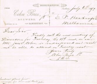 Document - COHN BROTHERS COLLECTION: HANDWRITTEN LETTER DATED 1893
