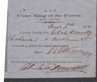 Document - ANCIENT ORDER OF FORESTERS NO. 3770 COLLECTION: MEDICAL CERTIFICATE