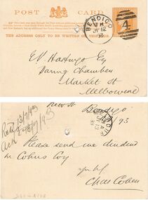 Postcard - COHN BROTHERS COLLECTION: VICTORIAN POSTCARD DATED 1893