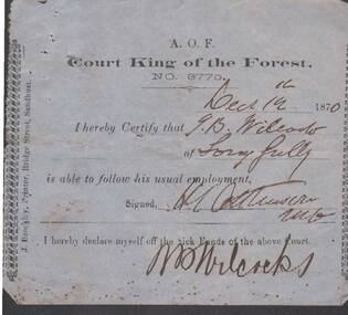 Document - ANCIENT ORDER OF FORESTERS NO. 3770 COLLECTION: MEDICAL CERTIFICATE