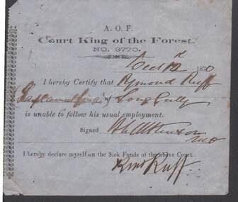 Document - ANCIENT ORDER OF FORESTERS NO. 3770 COLLECTION: MEDICAL CERTIFICATE
