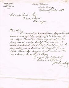 Document - COHN BROTHERS COLLECTION: HANDWRITTEN LETTER DATED 1893