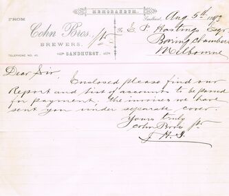 Document - COHN BROTHERS COLLECTION: HANDWRITTEN LETTER DATED 1893