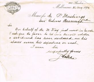 Document - COHN BROTHERS COLLECTION: HANDWRITTEN LETTER DATED 1893