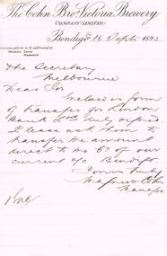 Document - COHN BROTHERS COLLECTION: HANDWRITTEN LETTER DATED 1893