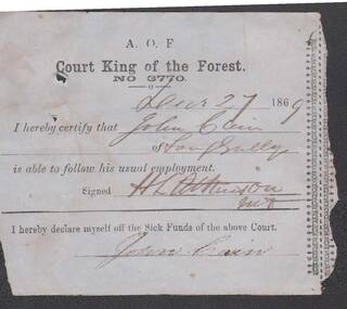 Document - ANCIENT ORDER OF FORESTERS NO. 3770 COLLECTION: MEDICAL CERTIFICATE