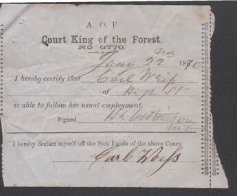 Document - ANCIENT ORDER OF FORESTERS NO. 3770 COLLECTION: MEDICAL CERTIFICATE