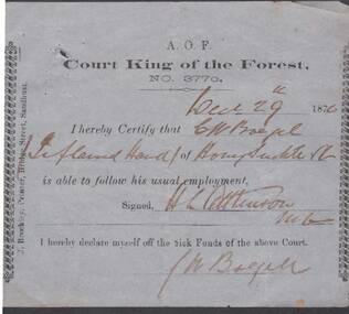Document - ANCIENT ORDER OF FORESTERS NO. 3770 COLLECTION: MEDICAL CERTIFICATE