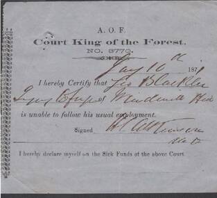 Document - ANCIENT ORDER OF FORESTERS NO. 3770 COLLECTION: MEDICAL CERTIFICATE