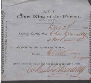 Document - ANCIENT ORDER OF FORESTERS NO. 3770 COLLECTION: MEDICAL CERTIFICATE
