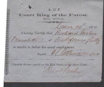 Document - ANCIENT ORDER OF FORESTERS NO. 3770 COLLECTION: MEDICAL CERTIFICATE