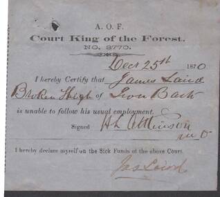 Document - ANCIENT ORDER OF FORESTERS NO. 3770 COLLECTION: MEDICAL CERTIFICATE