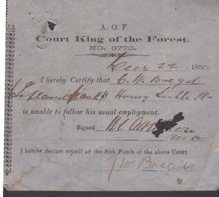 Document - ANCIENT ORDER OF FORESTERS NO. 3770 COLLECTION: MEDICAL CERTIFICATE