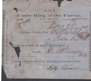 Document - ANCIENT ORDER OF FORESTERS NO. 3770 COLLECTION: MEDICAL CERTIFICATE