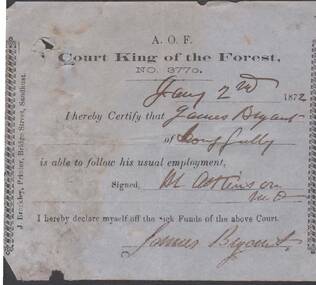 Document - ANCIENT ORDER OF FORESTERS NO. 3770 COLLECTION: MEDICAL CERTIFICATE