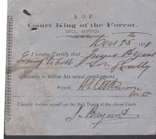 Document - ANCIENT ORDER OF FORESTERS NO. 3770 COLLECTION: MEDICAL CERTIFICATE