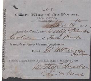 Document - ANCIENT ORDER OF FORESTERS NO. 3770 COLLECTION: MEDICAL CERTIFICATE