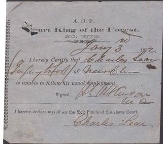 Document - ANCIENT ORDER OF FORESTERS NO. 3770 COLLECTION: MEDICAL CERTIFICATE