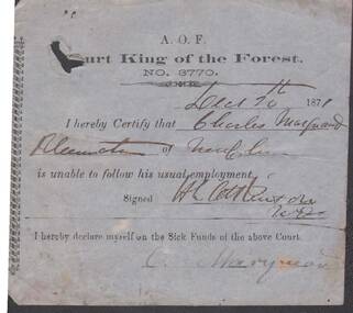 Document - ANCIENT ORDER OF FORESTERS NO. 3770 COLLECTION: MEDICAL CERTIFICATE