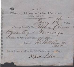Document - ANCIENT ORDER OF FORESTERS NO. 3770 COLLECTION: MEDICAL CERTIFICATE