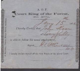 Document - ANCIENT ORDER OF FORESTERS NO. 3770 COLLECTION: MEDICAL CERTIFICATE