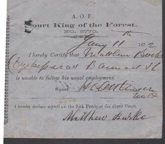 Document - ANCIENT ORDER OF FORESTERS NO. 3770 COLLECTION: MEDICAL CERTIFICATE