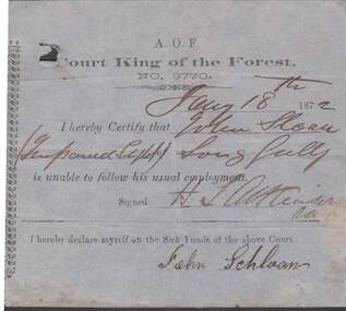 Document - ANCIENT ORDER OF FORESTERS NO. 3770 COLLECTION: MEDICAL CERTIFICATE