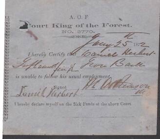 Document - ANCIENT ORDER OF FORESTERS NO. 3770 COLLECTION: MEDICAL CERTIFICATE