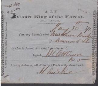 Document - ANCIENT ORDER OF FORESTERS NO. 3770 COLLECTION: MEDICAL CERTIFICATE