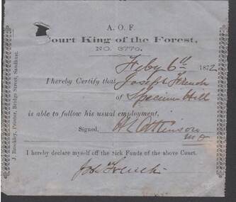 Document - ANCIENT ORDER OF FORESTERS NO. 3770 COLLECTION: MEDICAL CERTIFICATE