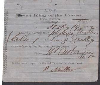 Document - ANCIENT ORDER OF FORESTERS NO. 3770 COLLECTION: MEDICAL CERTIFICATE