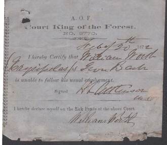 Document - ANCIENT ORDER OF FORESTERS NO 3770 COLLECTION: MEDICAL CERTIFICATE