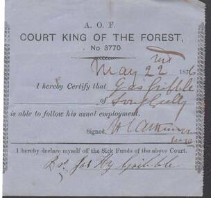 Document - ANCIENT ORDER OF FORESTERS NO 3770 COLLECTION: MEDICAL CERTIFICATE