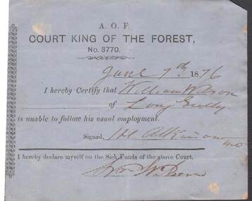 Document - ANCIENT ORDER OF FORESTERS NO 3770 COLLECTION: MEDICAL CERTIFICATE