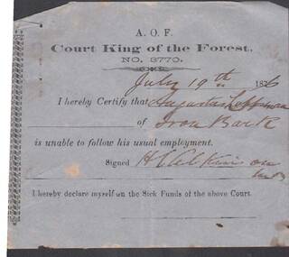 Document - ANCIENT ORDER OF FORESTERS NO 3770 COLLECTION: MEDICAL CERTIFICATE