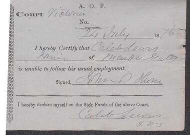 Document - ANCIENT ORDER OF FORESTERS NO 3770 COLLECTION: MEDICAL CERTIFICATE