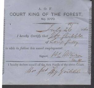Document - ANCIENT ORDER OF FORESTERS NO 3770 COLLECTION: MEDICAL CERTIFICATE