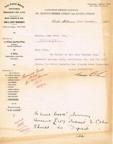 Document - COHN BROTHERS COLLECTION: TYPED LETTER DATED 1922