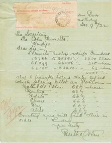 Document - COHN BROTHERS COLLECTION: HANDWRITTEN LETTER DATED 1922