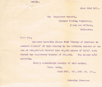 Document - COHN BROTHERS COLLECTION: TYPED CORRESPONDENCE DATED 1921