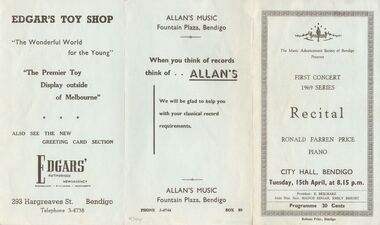 Document - RECITAL, CITY HALL, BENDIGO, 15 April, 1969