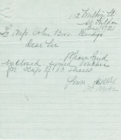Document - COHN BROTHERS COLLECTION: HANDWRITTEN MESSAGE DATED 1921