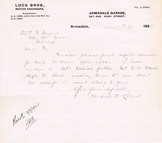 Document - COHN BROTHERS COLLECTION: HANDWRITTEN MESSAGE DATED 1921