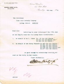 Document - COHN BROTHERS COLLECTION: TYPED MESSAGE DATED 1921