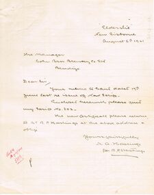 Document - COHN BROTHERS COLLECTION: HANDWRITTEN MESSAGE DATED 1921
